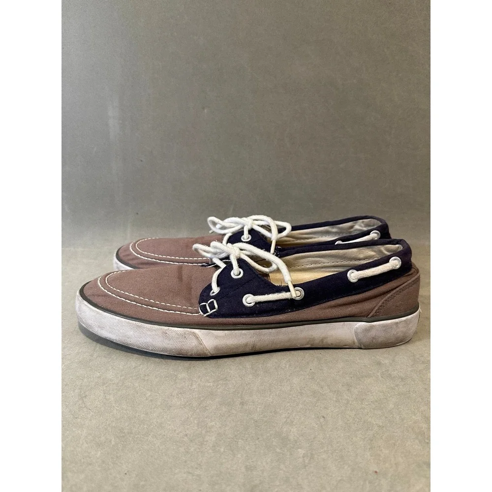 Polo Ralph Lauren Lander Mens Canvas Boat Shoes Brown Navy Blue Size 8.5‎ D
